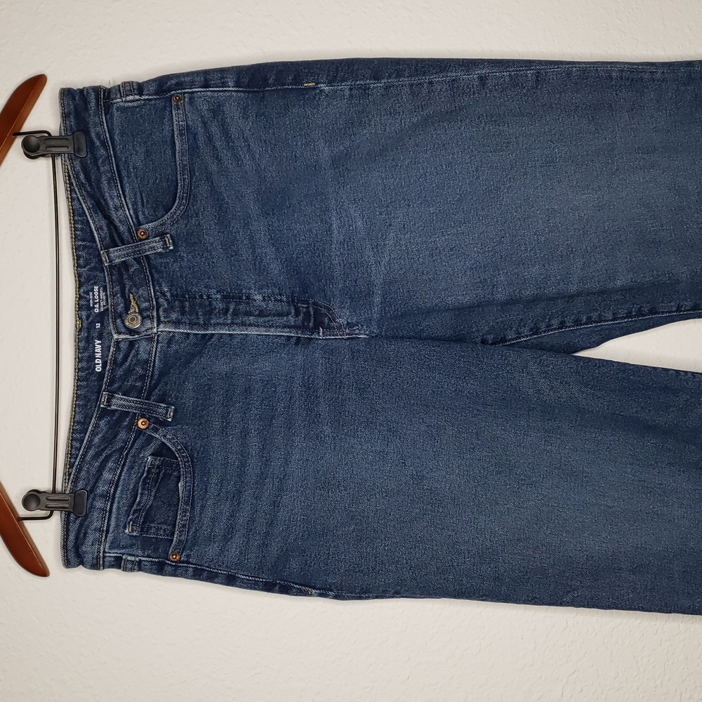 Old Navy High Rise OG Loose Secret Smooth Pockets Straight Jeans Size 12 Fringe - Picture 2 of 16